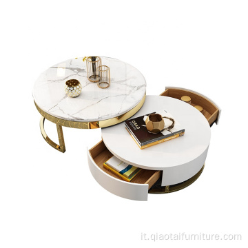 tavolini da caffè rotondi in metallo dorato di lusso in acciaio inossidabile